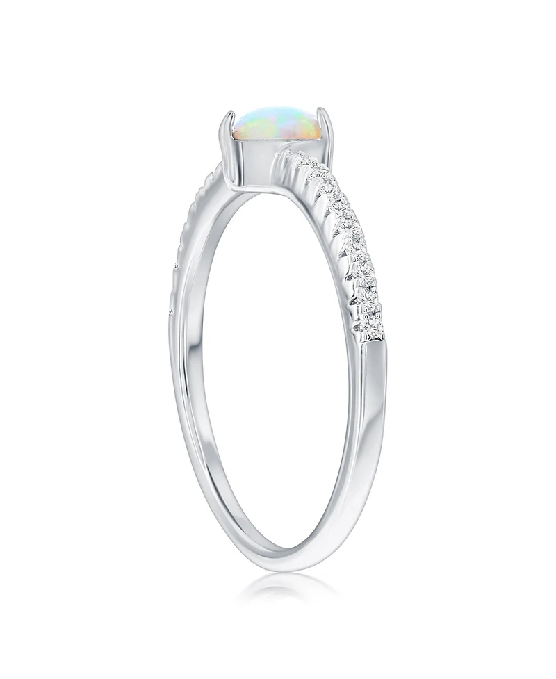 Sterling Silver, White Synthetic Opal Heart & Cz Ring