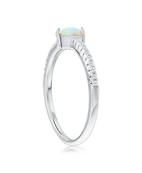 Sterling Silver, White Synthetic Opal Heart & Cz Ring