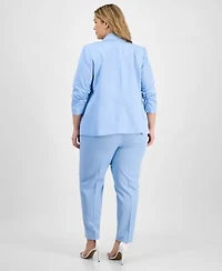 Tahari Asl Plus Size Pinstriped Ruched Sleeve Blazer Classic Mid Rise Ankle Pants