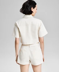 And Now This Women's Short-Sleeve Cropped Denim Shirt Jacket, Exclusively at Macy's