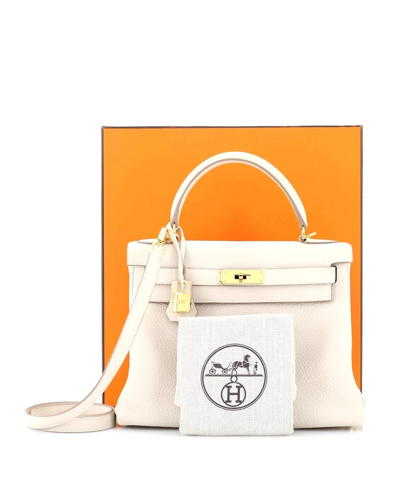 Pre-Owned HERMES Kelly 28 Handbag Light Clemence with Gold Hardware