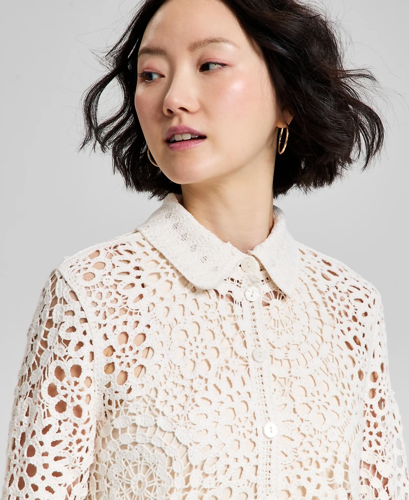 And Now This Women's Cotton Crocheted Lace Blouse