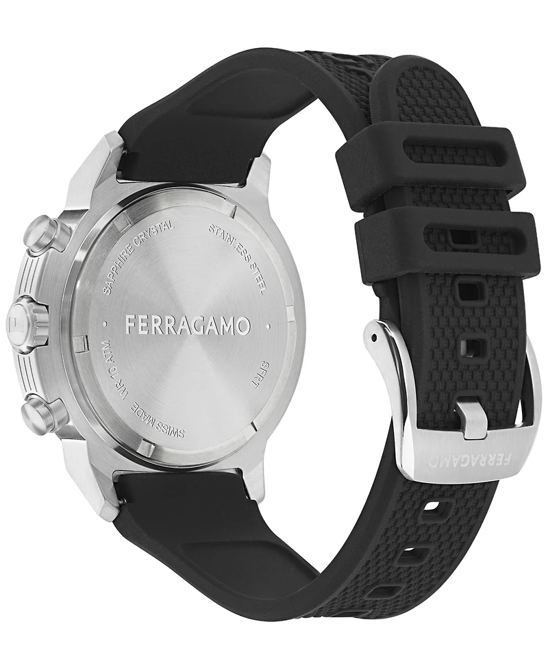 Ferragamo Men's Swiss Chronograph Sport Black Silicone Strap Watch 44mm