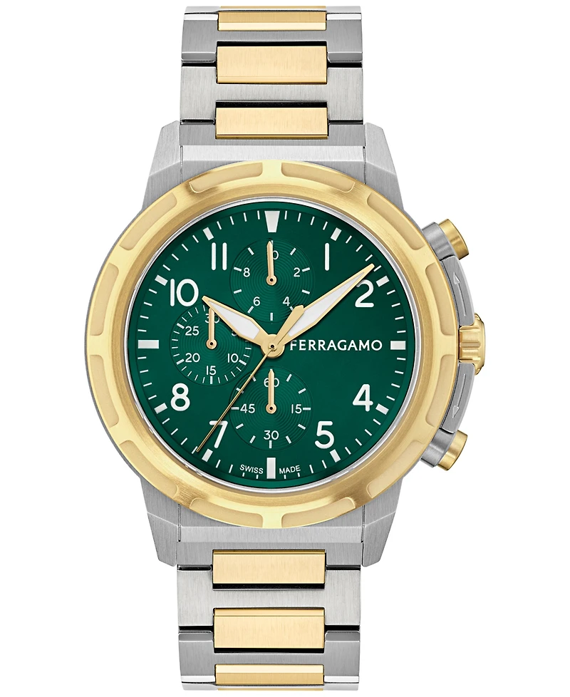Ferragamo Men's Swiss Chronograph Sport Two-Tone Stainless Steel Bracelet Watch 44mm