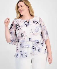 Alex Evenings Plus Size Tiered Floral Chiffon Top