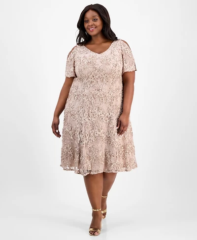Alex Evenings Plus Size V-Neck A-Line Sequin Dress