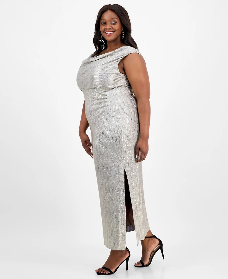Connected Plus Size Cowlneck Sleeveless Long Dress