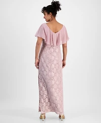 Connected Sequined Lace Chiffon Overlay Gown