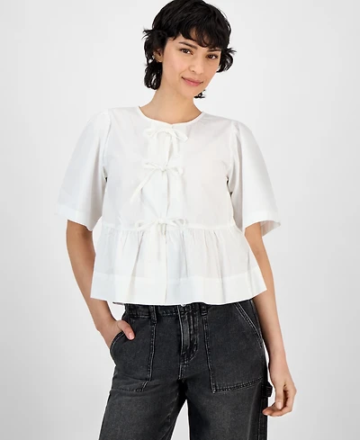 And Now This Women's Cotton Bow-Trim Peplum Top, Exclusively at Macy's