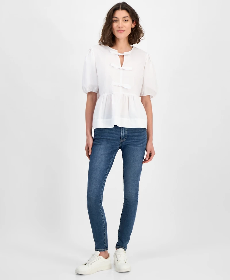 Nautica Jeans Women's Cotton Bow-Front Peplum Top