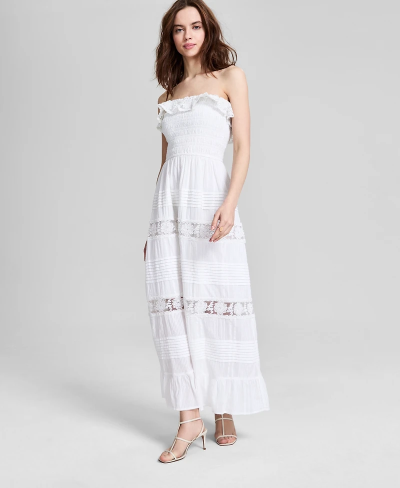 And Now This Women's Cotton Lace-Detail Fit & Flare Maxi Dress, Exclusively at Macy's