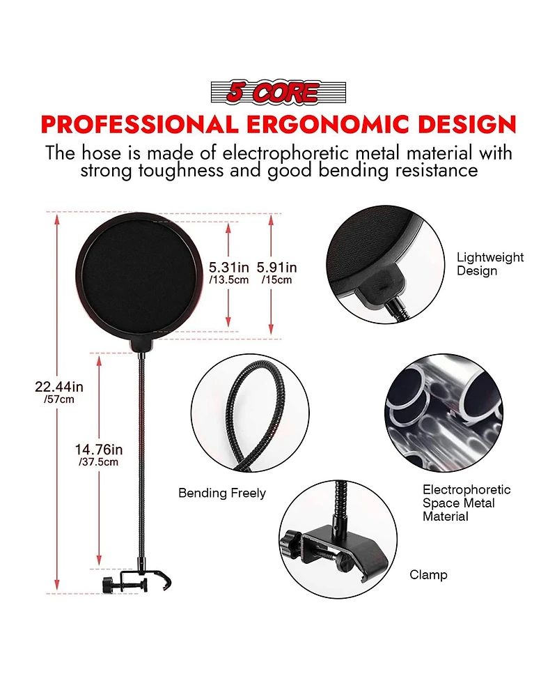 5 Core Recording Microphone Podcast Bundle • Professional Condenser Cardioid Mic Kit • w Boom Arm Rm 8 Bg