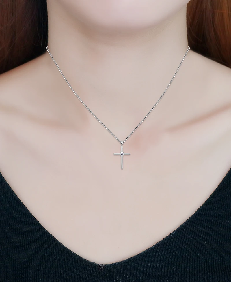 Giani Bernini Cubic Zirconia Cross Pendant Necklace (3/8 ct. t.w.) in Sterling Silver, 16" + 2" extender