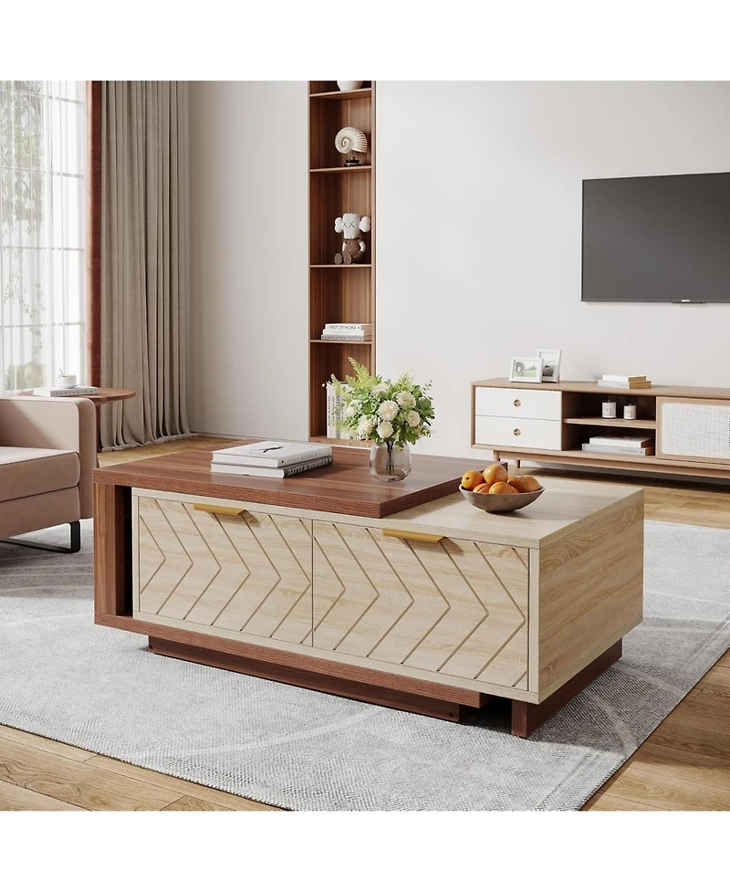 Tribesigns Extendable Coffee Table with 2 Storage Drawers, Dual-Tone Center Table with Sliding Tabletop
