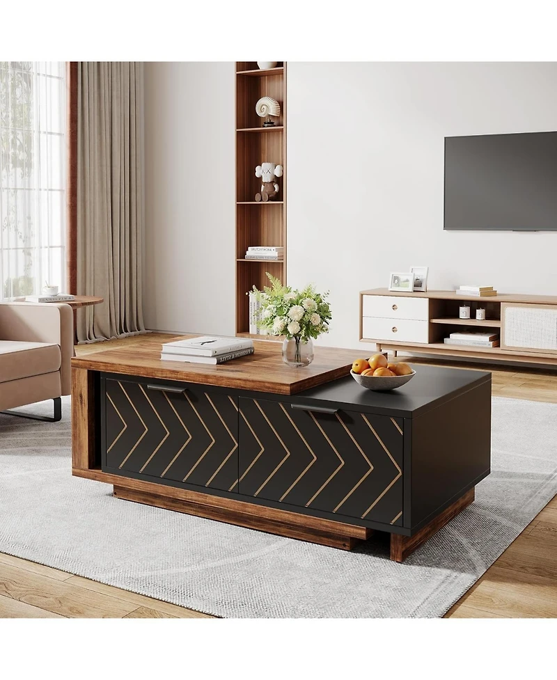 Tribesigns Extendable Coffee Table with 2 Storage Drawers, Dual-Tone Center Sliding Tabletop