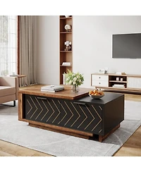 Tribesigns Extendable Coffee Table with 2 Storage Drawers, Dual-Tone Center Sliding Tabletop