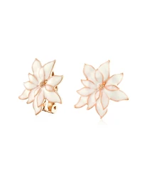 Bling Jewelry Large Statement Poinsettia Brooch Clip-On Earrings Set White Red Enamel