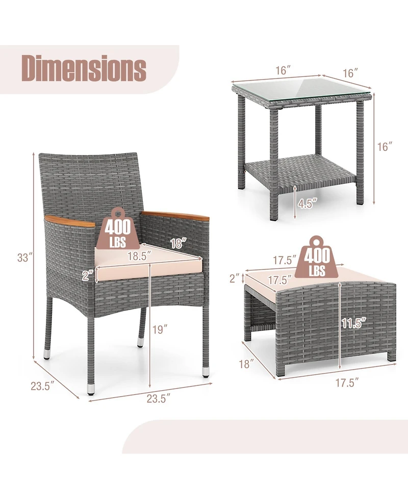 5 Pieces Patio Conversation Set with Soft Cushions and Ottomans-Beige