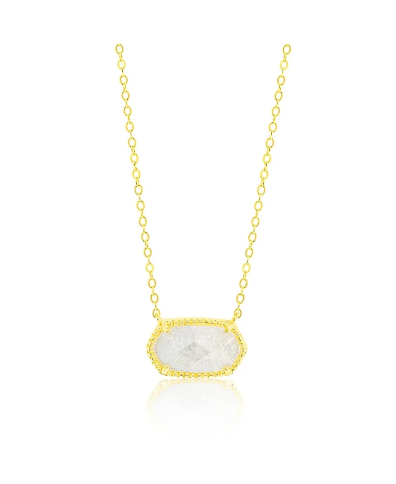 Etoielle Create Mother of Pearl and Halo Cubic Zirconia Gemstone Necklace Yellow Gold Tone Necklace (Copy)