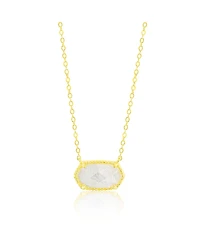 Etoielle Create Mother of Pearl and Halo Cubic Zirconia Gemstone Necklace Yellow Gold Tone Necklace (Copy)