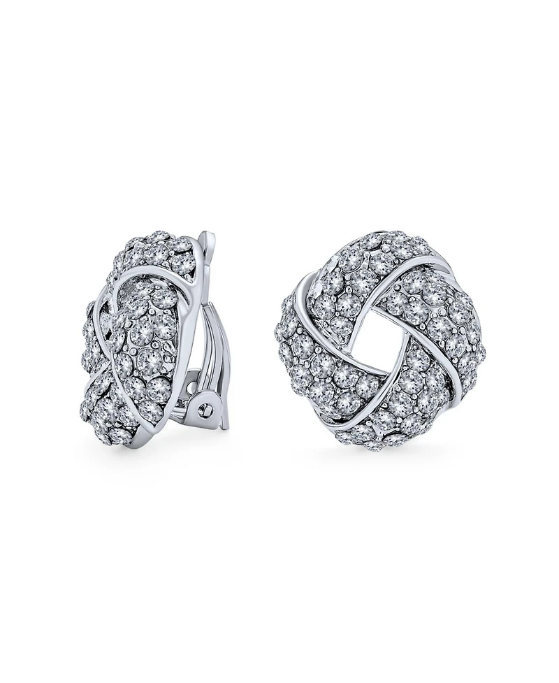 Bling Jewelry Twist Braided Crystal Love Knot Clip-On Earrings Non-Pierced Ears