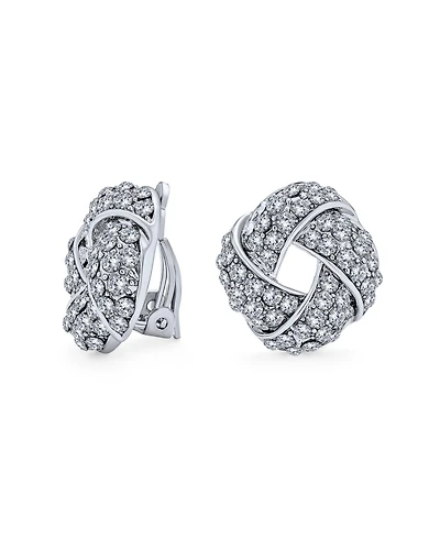 Bling Jewelry Twist Braided Crystal Love Knot Clip-On Earrings Non-Pierced Ears
