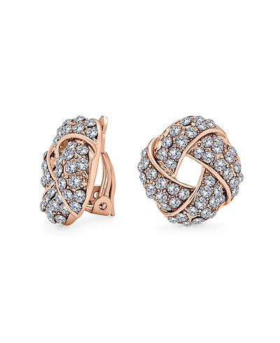 Bling Jewelry Twist Braided Crystal Love Knot Clip-On Earrings Non-Pierced Ears