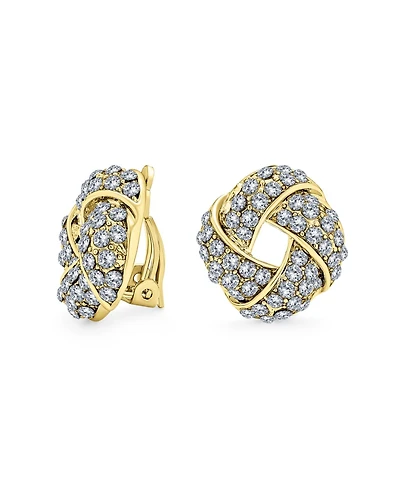 Bling Jewelry Twist Braided Crystal Love Knot Clip-On Earrings Non-Pierced Ears