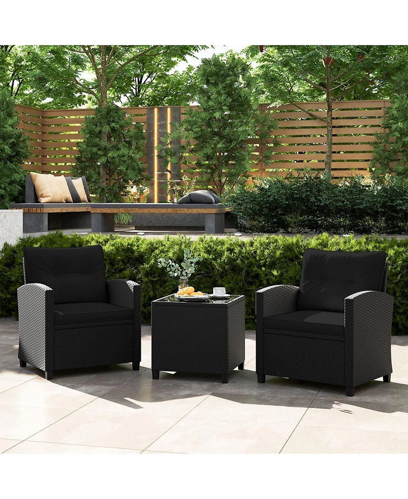 3 Pieces Patio Furniture Set with Tempered Glass Coffee Table