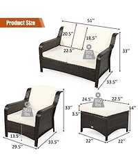 5 Pieces Patio Rattan Sofa Set with Cushion and Ottoman