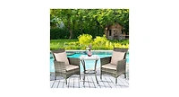 3 Pieces Patio Rattan Chairs and Table Set with Cushions
