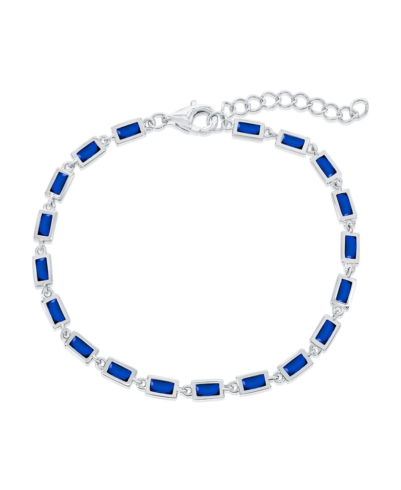 Sterling Silver, Sapphire Bezel-Set Rectangle Bracelet