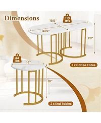 Nesting Coffee Table Set of 3 with Faux Marble Tabletop and Powder-coated Metal Frame