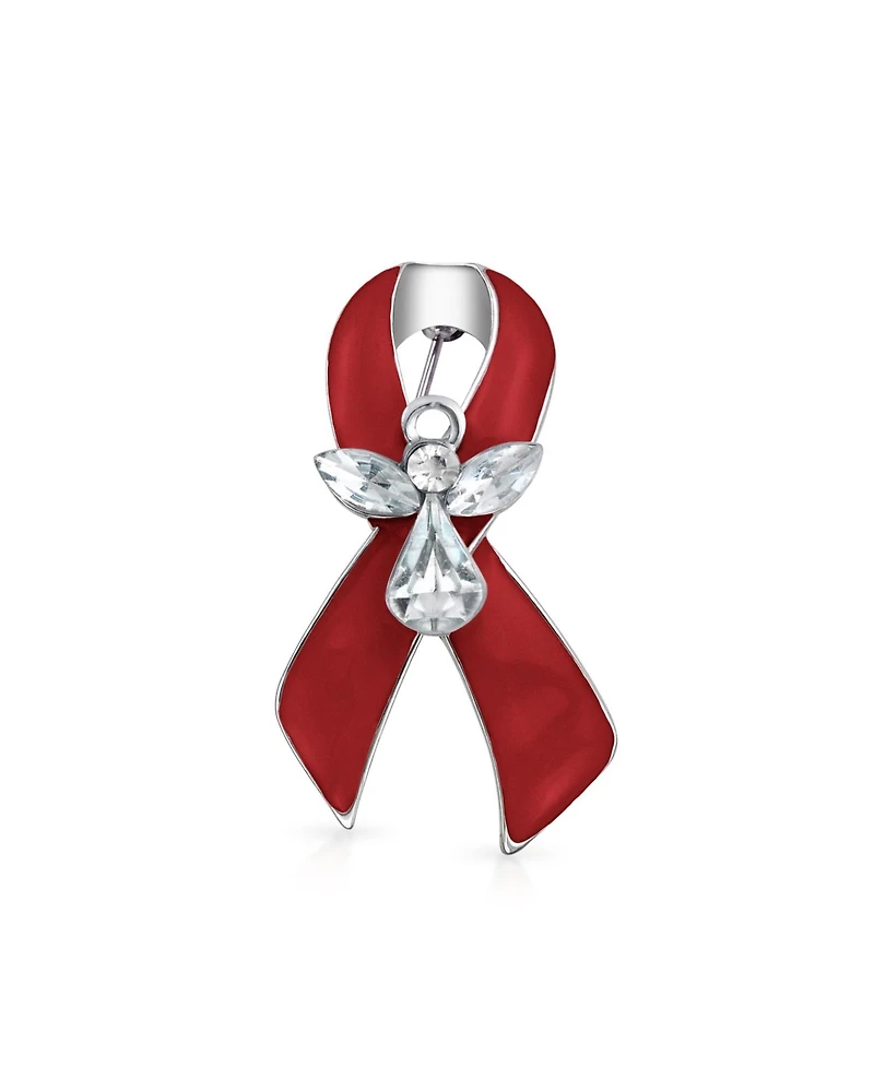 Bling Jewelry Guardian Angel Cancer Awareness Ribbon Brooch Pin - Crystal Enamel Support Symbol