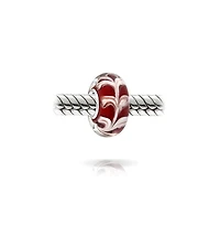 Bling Jewelry Red White Vine Murano Glass Charm Bead with Sterling Silver Core Bracelets