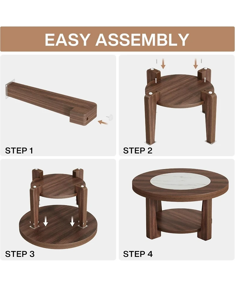 Tribesigns Coffee Table, 2-Tier Round Coffee Table with Heavy-Duty Wood Tabletop for Living Room