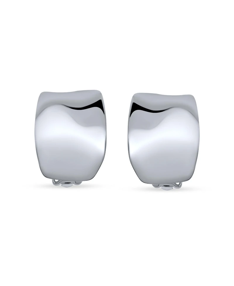 Bling Jewelry Geometric Hammered Dome Half Hoop Clip-On Earrings For Non-Pierced Ears
