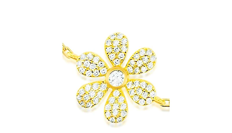 Etoielle Yellow Gold Tone Double Flower Pave Cubic Zirconia Bracelet Adjustable