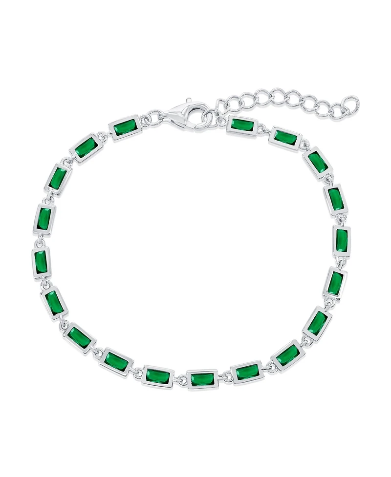 Sterling Silver, Emerald Bezel-Set Rectangle Bracelet