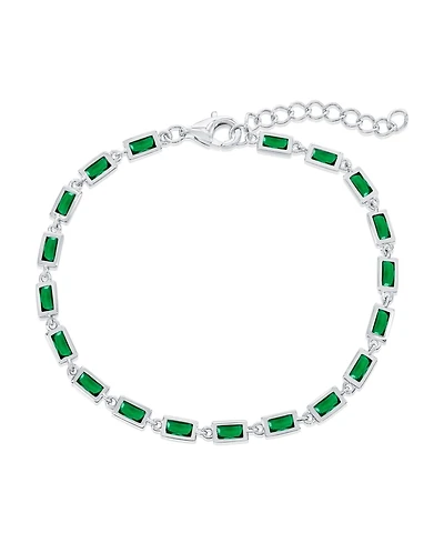 Sterling Silver, Emerald Bezel-Set Rectangle Bracelet
