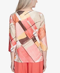 Alfred Dunner Women's Catalina Island Colorful Patchwork Top