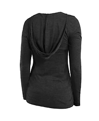Majestic Women's Heather Charcoal Philadelphia Eagles Super Bowl Lix Dapper Tri-Blend V-Neck Long Sleeve Hoodie T-Shirt