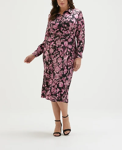 Ella Rafaella Plus Floral Print Gathered Popover Midi Dress