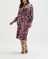 Ella Rafaella Plus Floral Print Gathered Popover Midi Dress