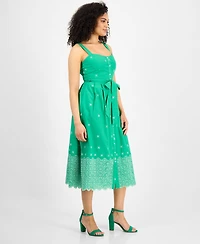julia jordan Women's Cotton Eyelet Midi Dress