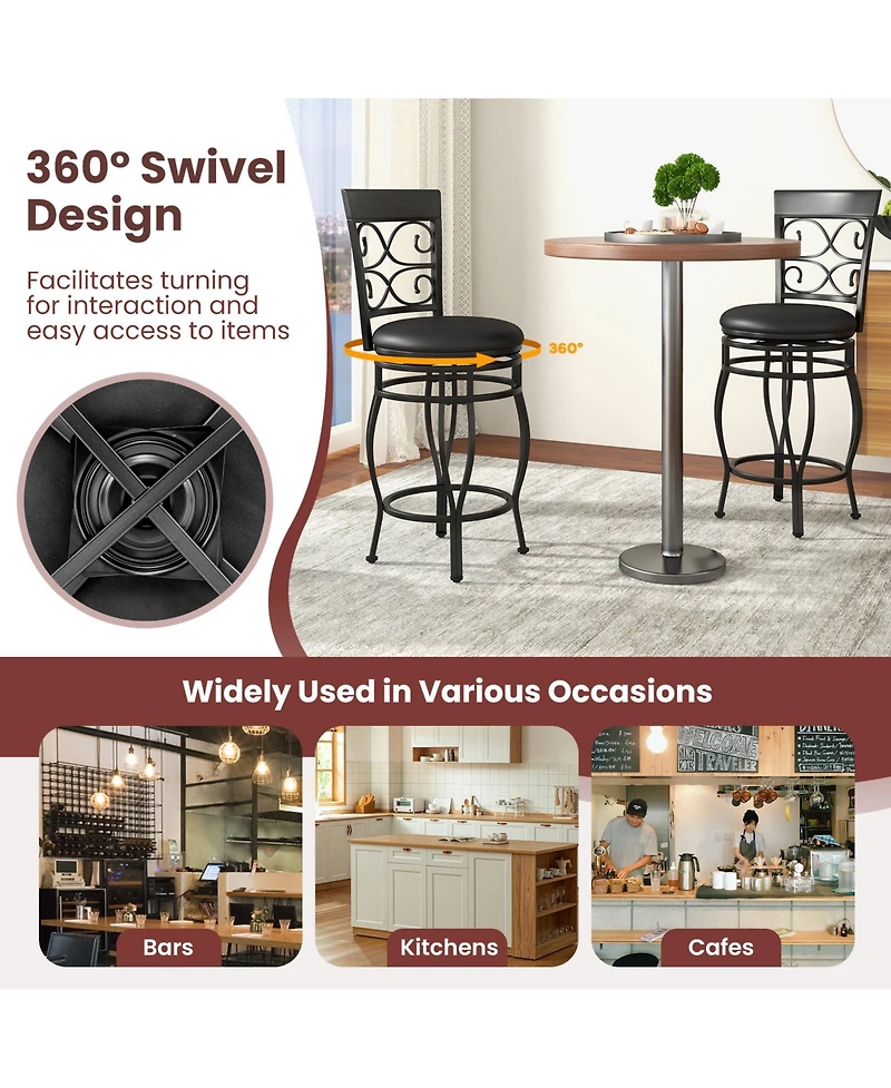 Set of 2 Bar Stools with Backrest and Footrest for Comfortable Kitchen or Home Bar Seating