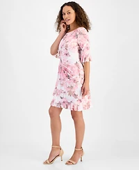 Connected Petite Floral 3/4-Sleeve Ruffle-Hem Dress