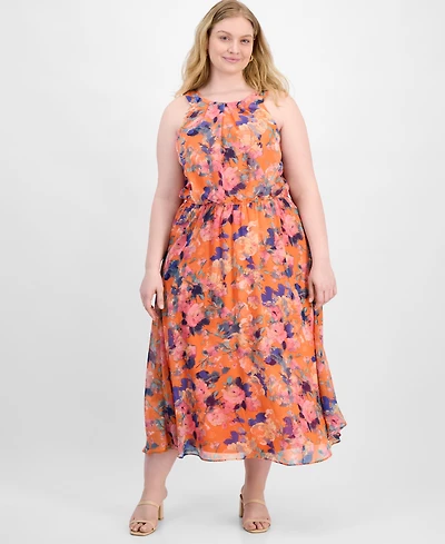 Robbie Bee Plus Halter-Neck Chiffon Maxi Dress