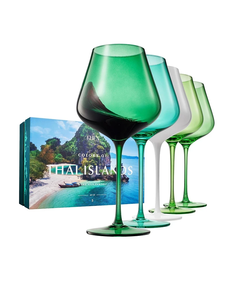 The Wine Savant Colors of Thai Island Beaches Wine Glasses, Set of 5