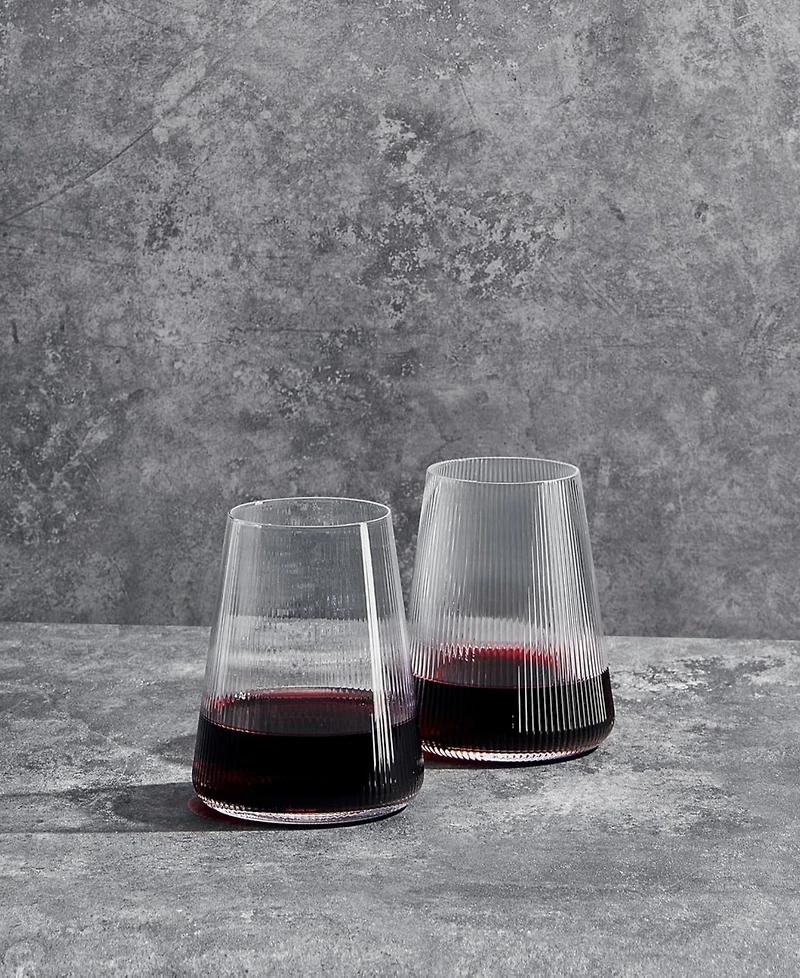 The Wine Savant Stemless German Design Ribbed Wine Glasses, Set of 2